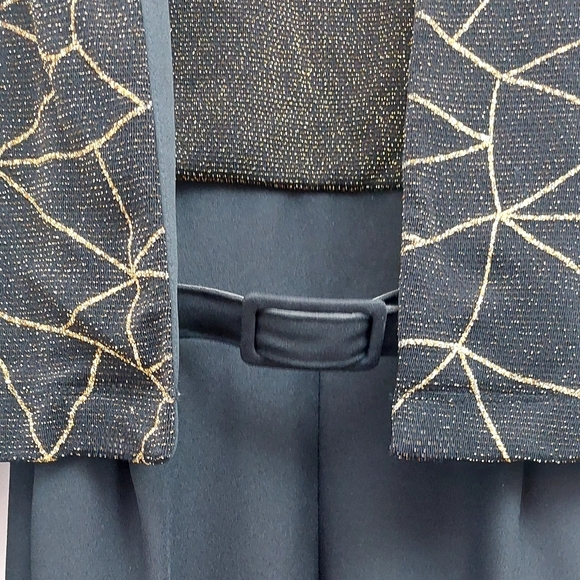 John Roberts Women's Size 12 Jumper Set Dressy Jacket Gold Black Belted Vintage - Picture 2 of 12